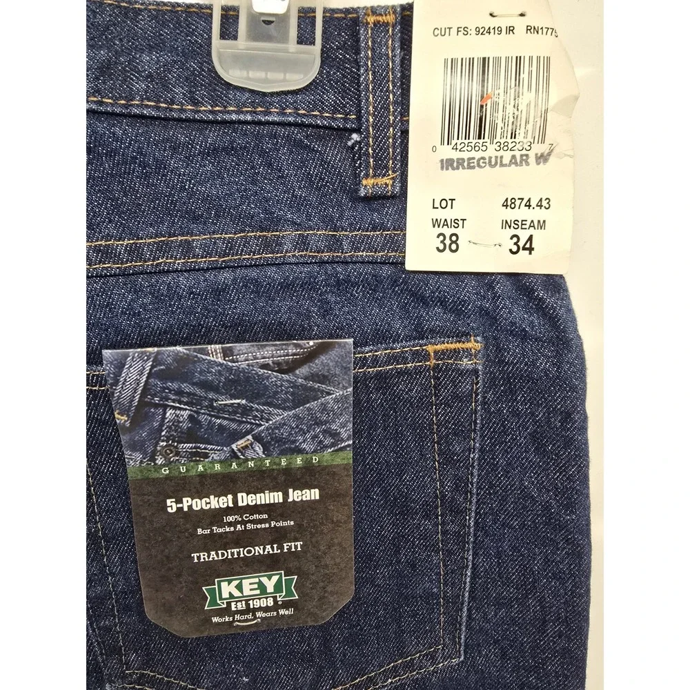 New Key Denim 5 Pocket Classic Traditional Jeans Mens 36x34 Blue 4874.43